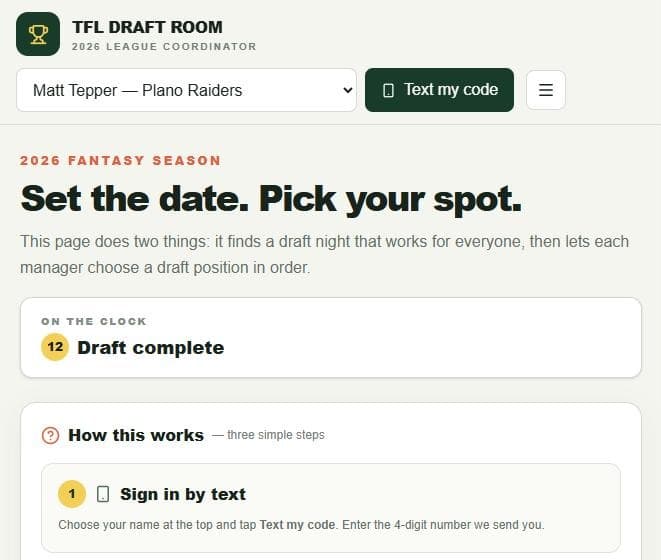 Draft Room home page